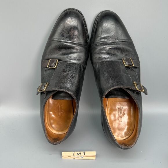 John Lobb William Mens 8.5 Black Leather Dress Shoes Double Monk Strap Slip-On